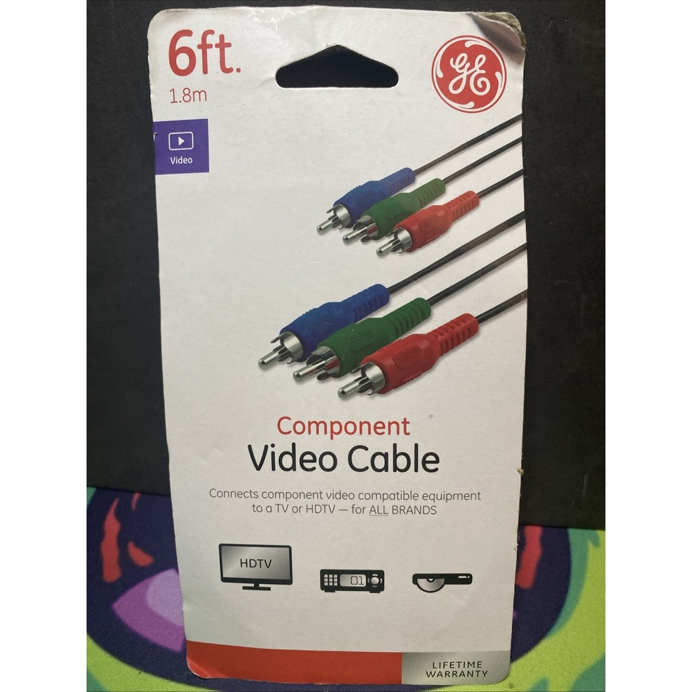 GE 6ft Composite Video Cable - RCA Green Blue Red - New in Box B2
